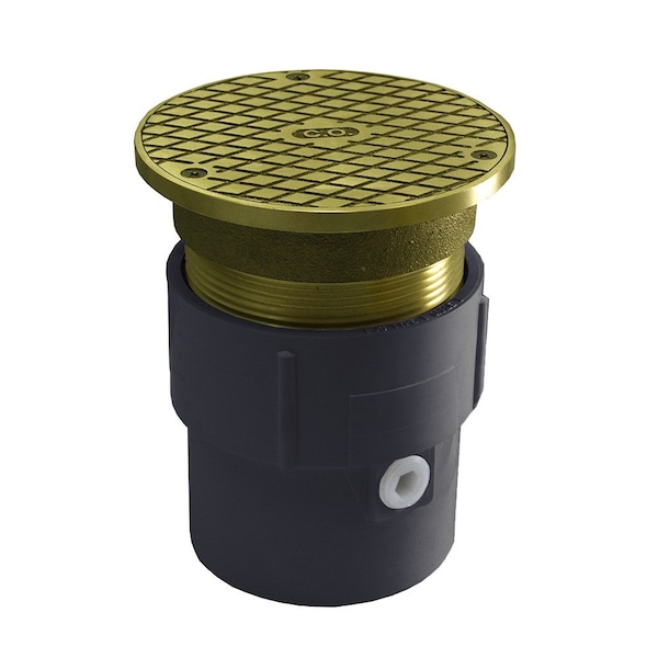 Jones Stephens 3in. x 4in. PVC Pipe Fit Base Cleanout with 3-1/2in. Metal Spud and 5in. Polished Brass Cover C59068 - main